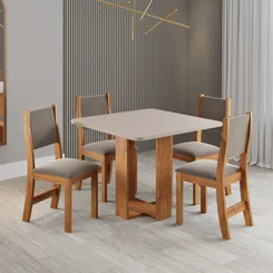 Mesa Mavie Com 4 Cadeiras Sol  Mel Blonde Veludo Perola - Viero