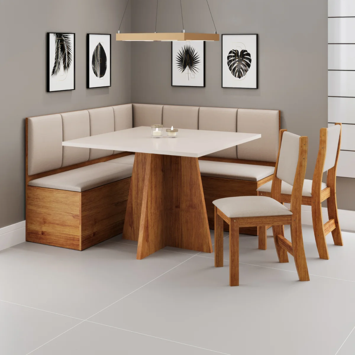 Conjunto De Mesa Canto Paco Com 2 Cadeiras Sol Mel Bronze - Viero