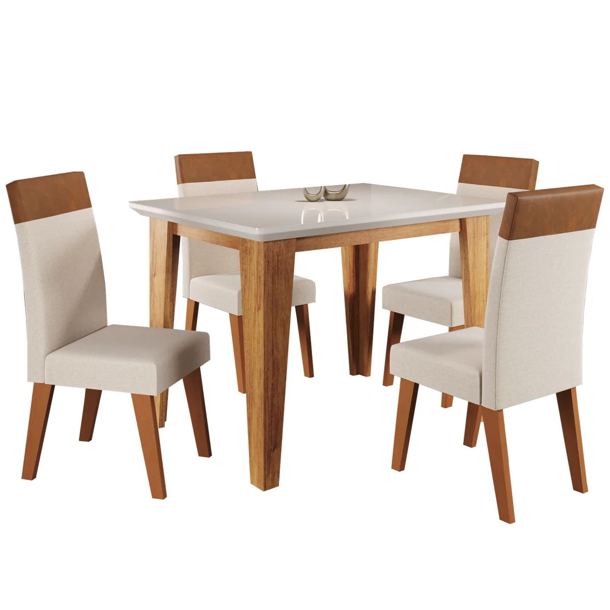 Mesa Romena Com 4 Cadeiras Veneza Mel Off White Bronze - Viero