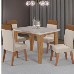 Mesa Romena Com 4 Cadeiras Veneza Mel Off White Bronze - Viero