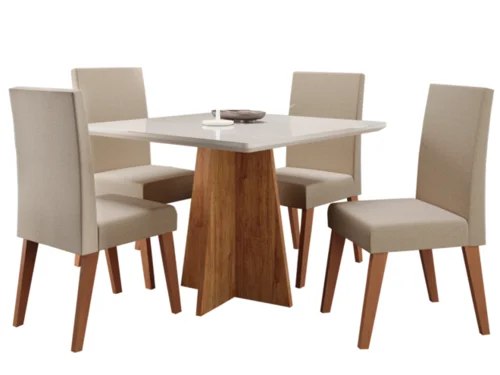 Mesa Dolce Com 4 Cadeiras Milão Mel Off White Bronze - Viero
