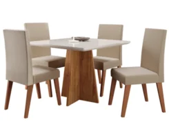 Mesa Dolce Com 4 Cadeiras Milão Mel Off White Bronze - Viero
