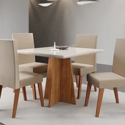 Mesa Dolce Com 4 Cadeiras Milão Mel Off White Bronze - Viero