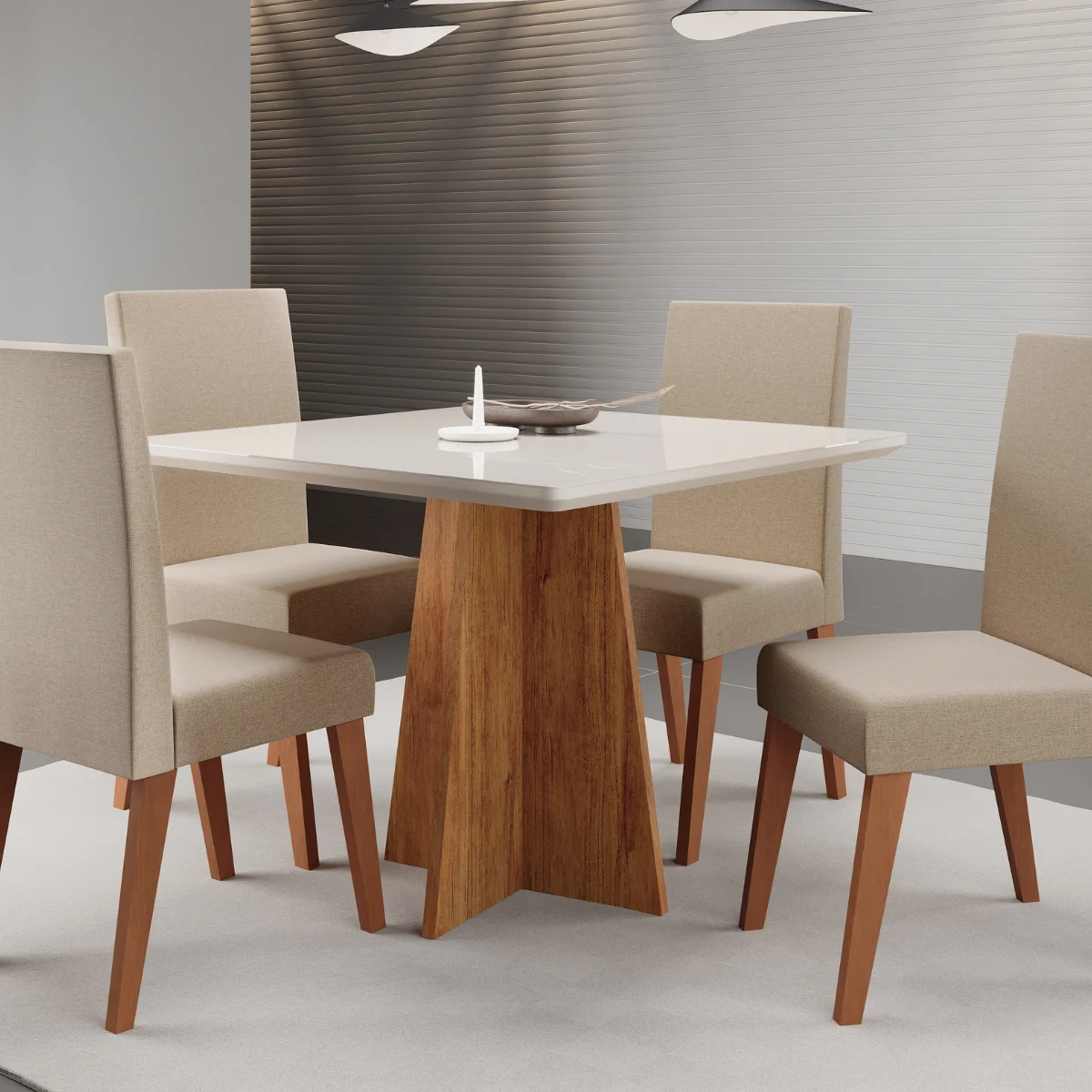 Mesa Dolce Com 4 Cadeiras Milão Mel Off White Bronze - Viero