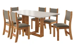 Mesa Iris Com 6 Cadeiras Sol Mel Blonde Veludo Perola - Viero