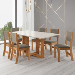 Mesa Iris Com 6 Cadeiras Sol Mel Blonde Veludo Perola - Viero