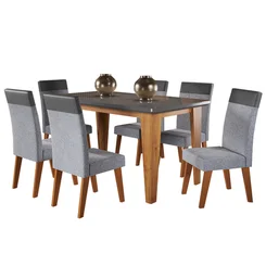 Mesa Tarsila Com 6 Cadeiras Veneza Mel Grafite Inox Chumbo - Viero