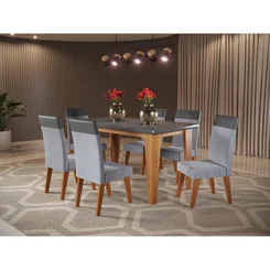 Mesa Tarsila Com 6 Cadeiras Veneza Mel Grafite Inox Chumbo - Viero