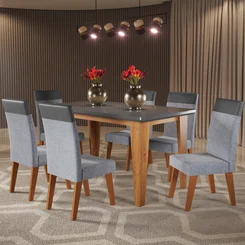 Mesa Tarsila Com 6 Cadeiras Veneza Mel Grafite Inox Chumbo - Viero