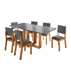 Mesa Flora Com 6 Cadeiras Bela Mel Grafite Veludo Grafite - Viero
