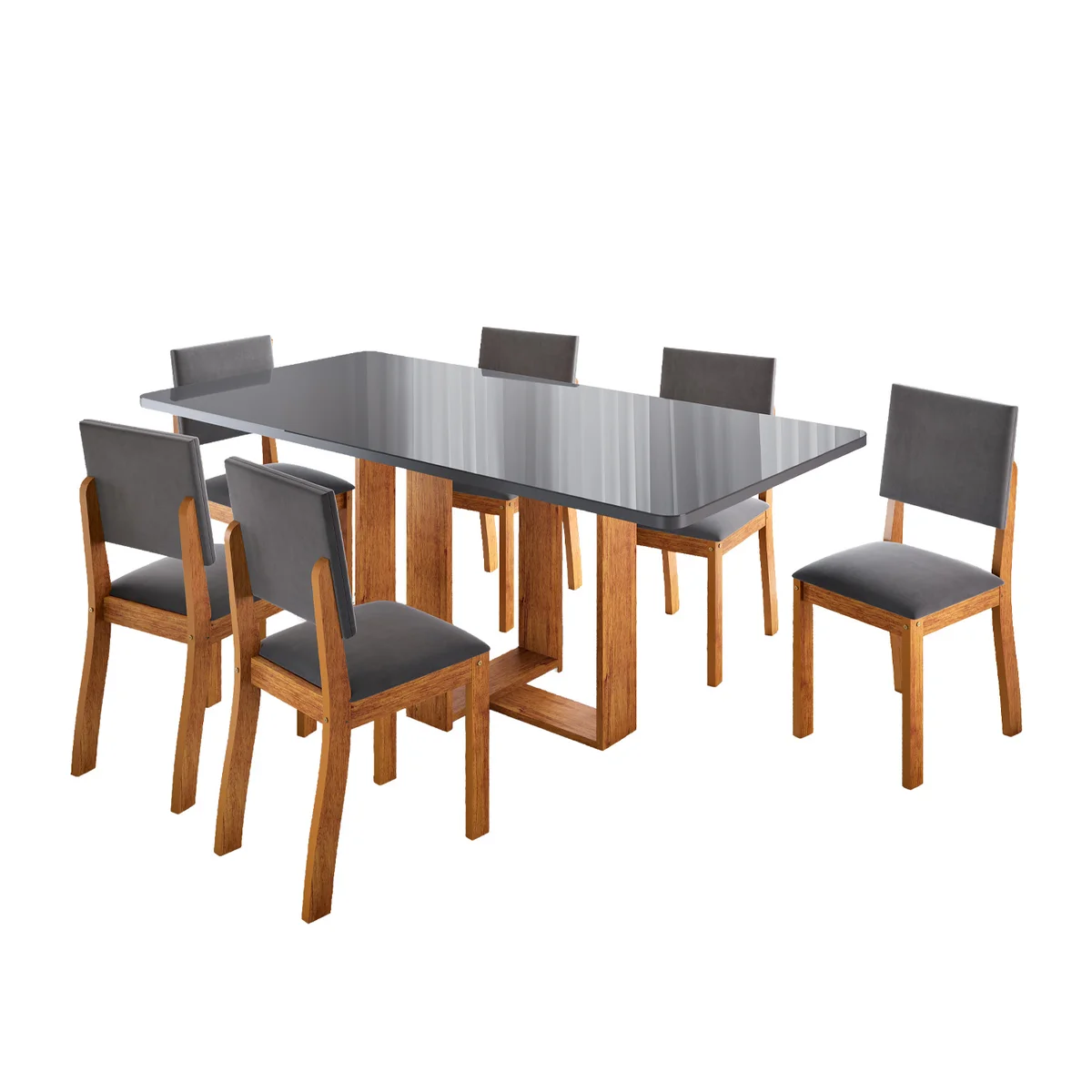 Mesa Flora Com 6 Cadeiras Bela Mel Grafite Veludo Grafite - Viero