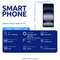 Celular Smartphone Xiaomi Redmi Note 14 4G 256GB Azul