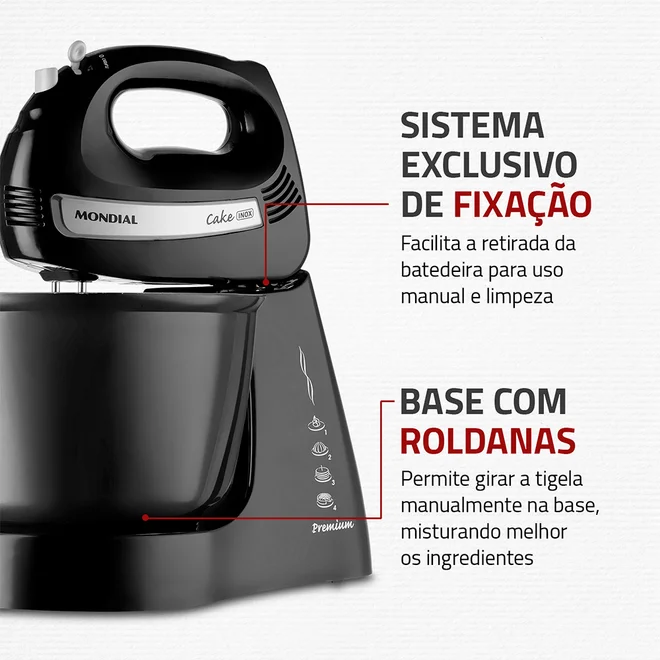 Batedeira B-50 127V Cake INOX Premium 500W Preto - Mondial