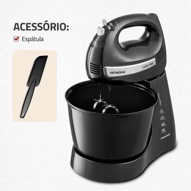 Batedeira B-50 127V Cake INOX Premium 500W Preto - Mondial