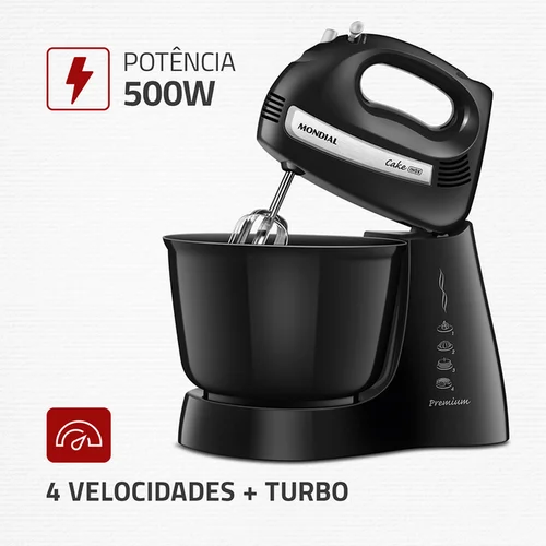 Batedeira B-50 127V Cake INOX Premium 500W Preto - Mondial