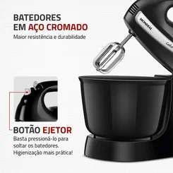 Batedeira B-50 127V Cake INOX Premium 500W Preto - Mondial