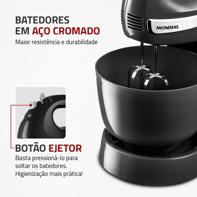 Batedeira B-04 NP 127V Due Cake INOX Premium 500W Preto - Mondial