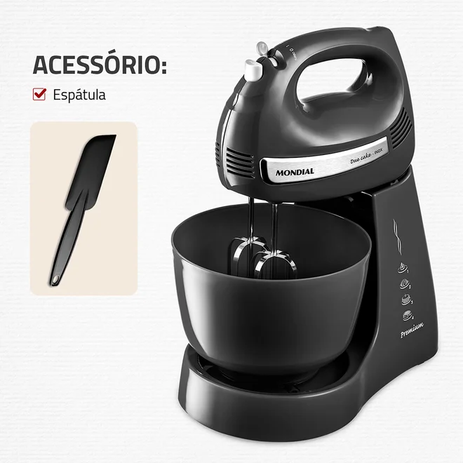 Batedeira B-04 NP 127V Due Cake INOX Premium 500W Preto - Mondial