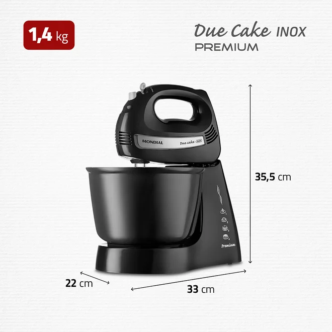 Batedeira B-04 NP 127V Due Cake INOX Premium 500W Preto - Mondial