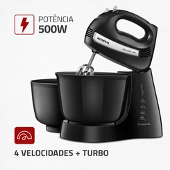 Batedeira B-04 NP 127V Due Cake INOX Premium 500W Preto - Mondial