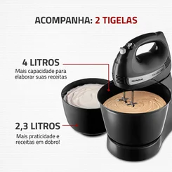 Batedeira B-04 NP 127V Due Cake INOX Premium 500W Preto - Mondial