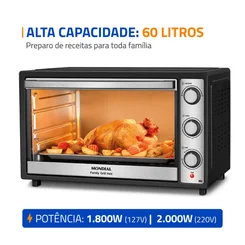 Forno Elétrico Family Grill Inox Preto 60 Litros 1800W - FRN-60-BI - Mondial