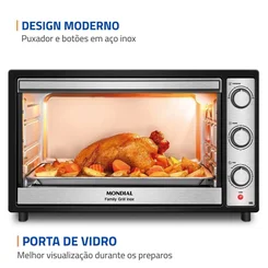 Forno Elétrico Family Grill Inox Preto 60 Litros 1800W - FRN-60-BI - Mondial