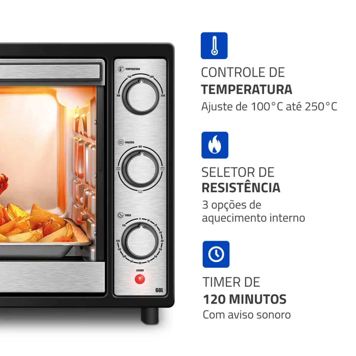 Forno Elétrico Family Grill Inox Preto 60 Litros 1800W - FRN-60-BI - Mondial