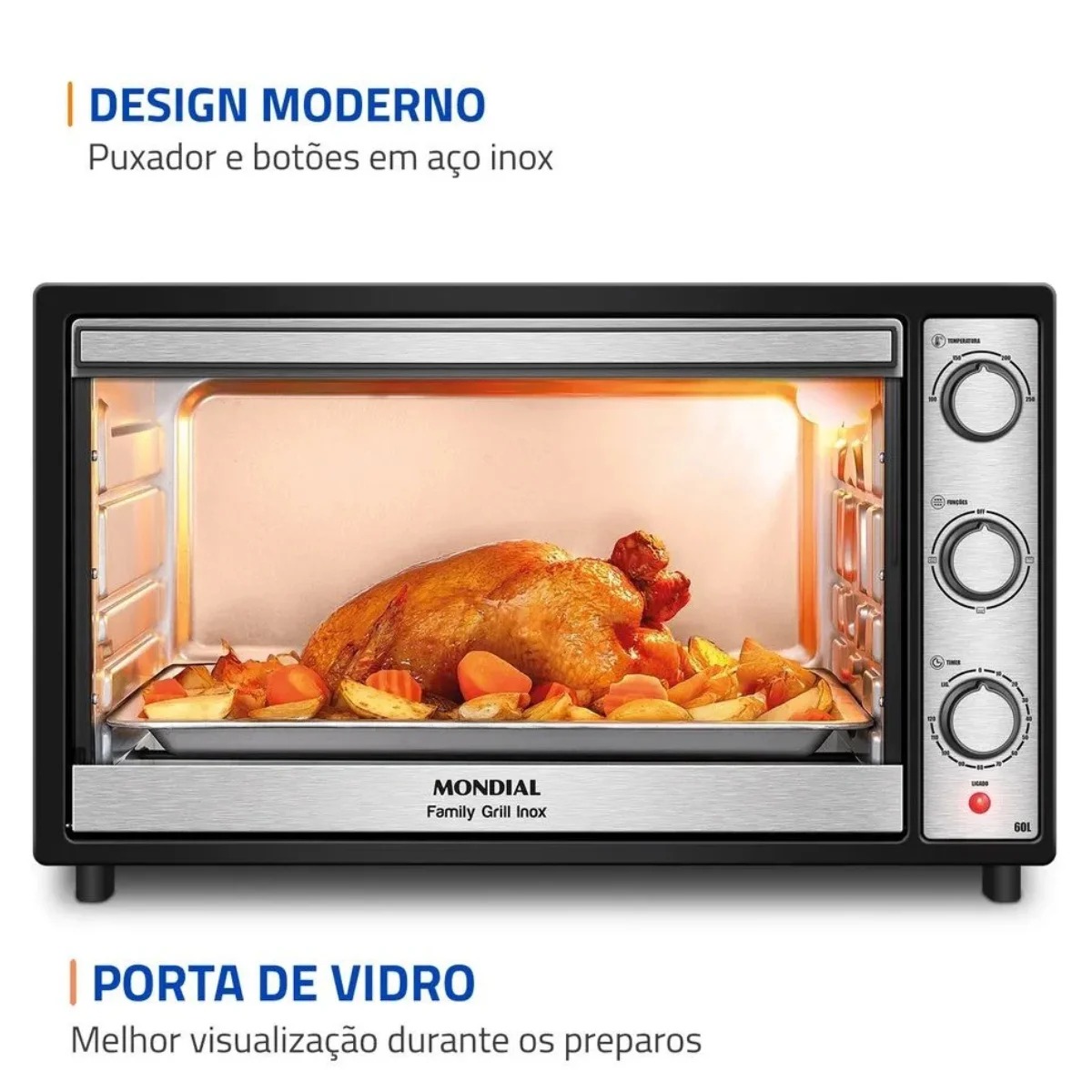 Forno Elétrico Family Grill Inox Preto 60 Litros 1800W - FRN-60-BI - Mondial