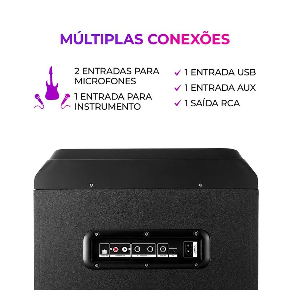 Torre de Som Aiwa AWS-T2W-02 2300W Bluetooth RGB USB FM DJ Bivolt - AP / MT