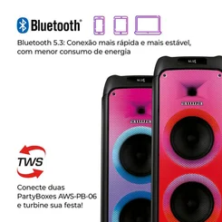 Caixa de Som Party Box AIWA AWS-PB-06 Bluetooth 20H RGB USB TWS - Preto - AP / MT