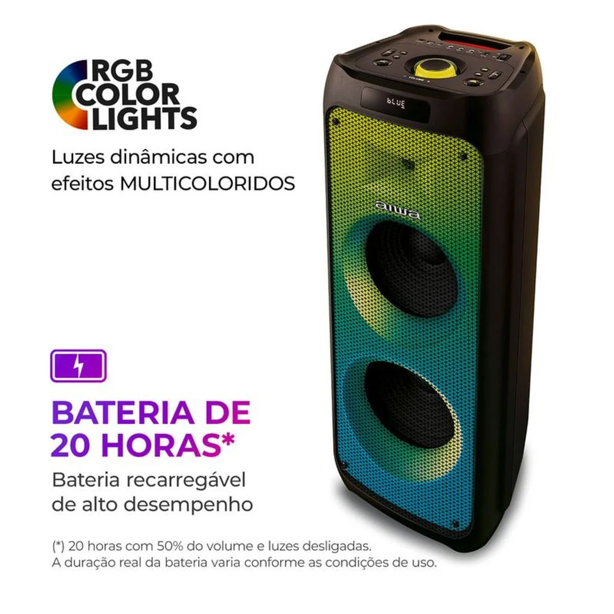 Caixa de Som Party Box AIWA AWS-PB-06 Bluetooth 20H RGB USB TWS - Preto - AP / MT