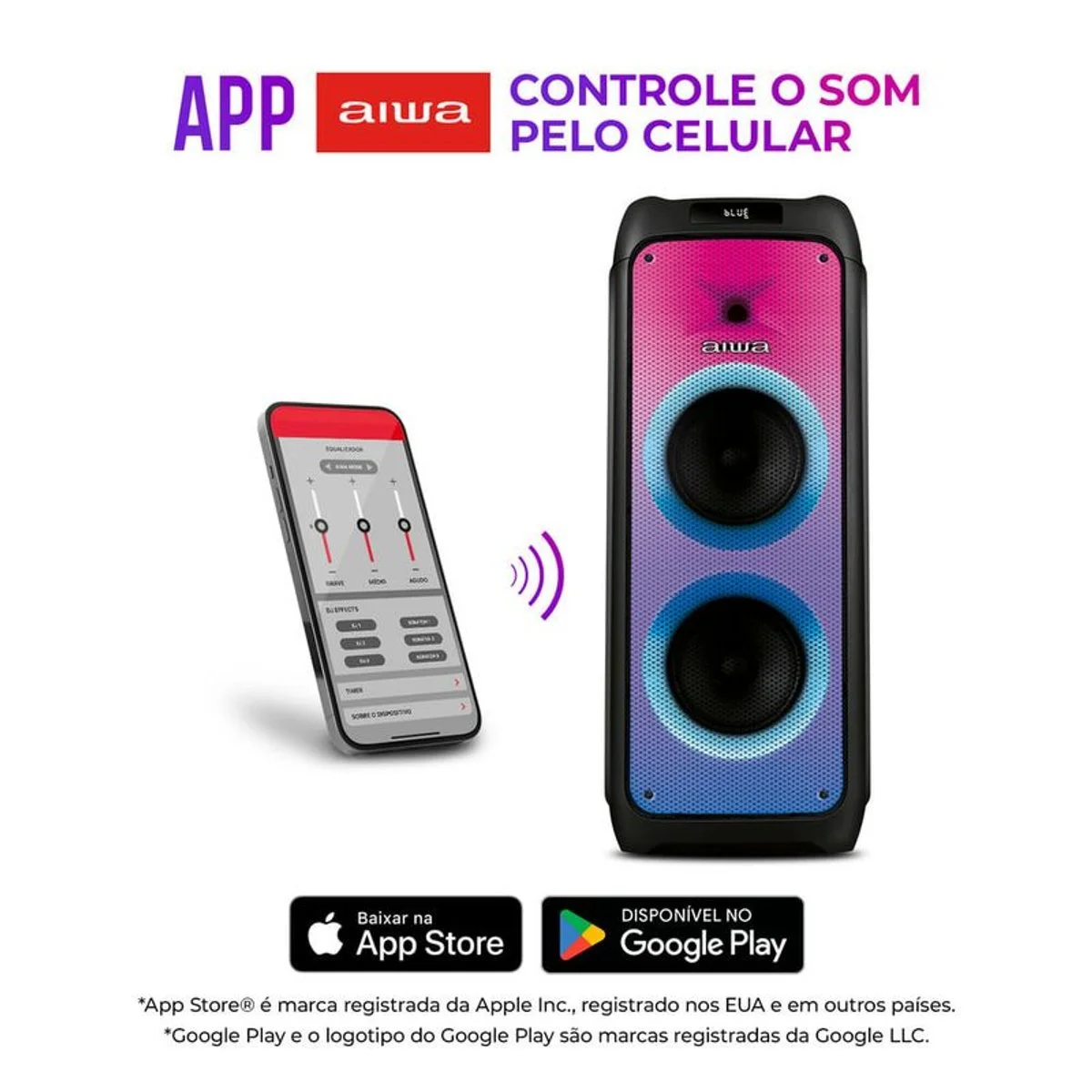 Caixa de Som Party Box AIWA AWS-PB-06 Bluetooth 20H RGB USB TWS - Preto - AP / MT