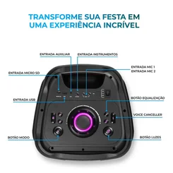 Caixa de Som PartyBox AIWA PB-05 Bluetooth 200W RGB USB TWS - Preto - AP / MT