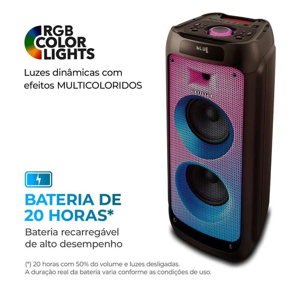Caixa de Som PartyBox AIWA PB-05 Bluetooth 200W RGB USB TWS - Preto - AP / MT