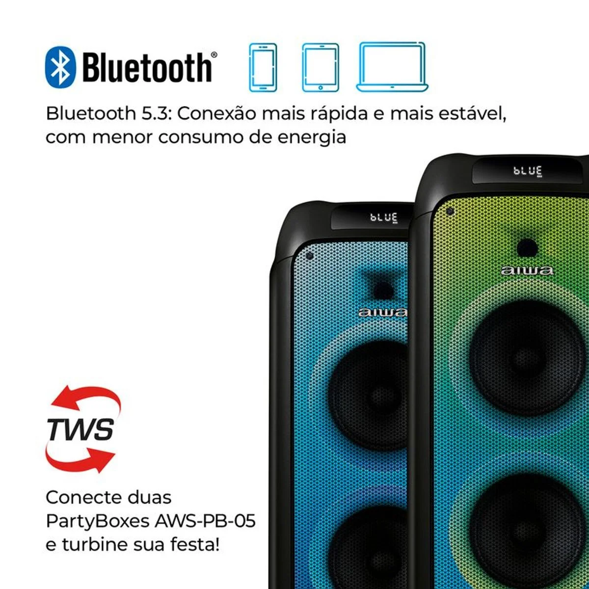 Caixa de Som PartyBox AIWA PB-05 Bluetooth 200W RGB USB TWS - Preto - AP / MT