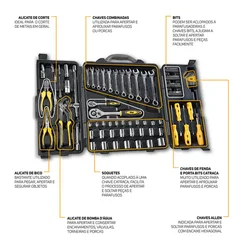 Kit de Ferramentas WAP 110 Peças WF M110 em Aço Cromo Vanádio com Maleta Organizadora - AP / MT