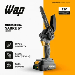 Motosserra de Sabre 6" WAP K21 S01 com Bateria, Carregador e Maleta - AP / MT