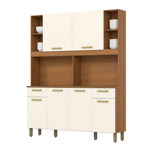 Kit Cozinha Compacta 6 Portas 2 Gavetas B130-221 Cinamomo/Off White Henn