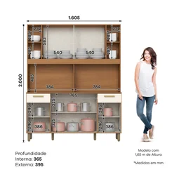 Kit Cozinha Compacta 6 Portas 2 Gavetas B130-221 Cinamomo/Off White Henn