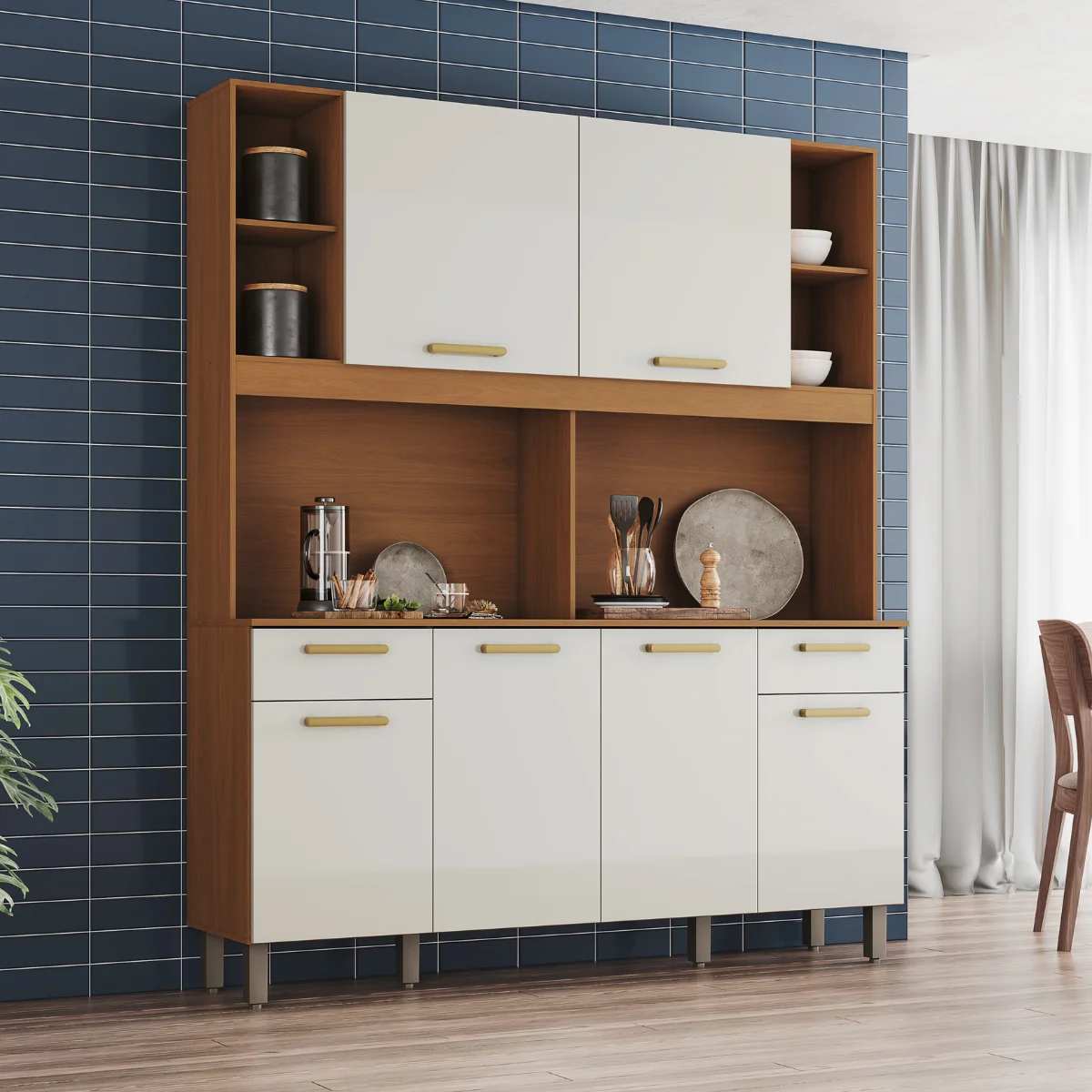 Kit Cozinha Compacta 6 Portas 2 Gavetas B130-221 Cinamomo/Off White Henn