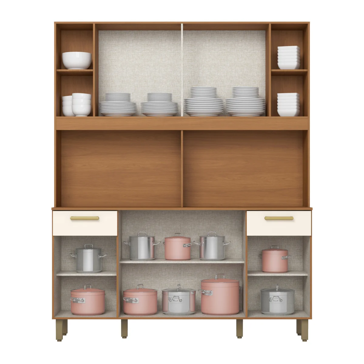 Kit Cozinha Compacta 6 Portas 2 Gavetas B130-221 Cinamomo/Off White Henn