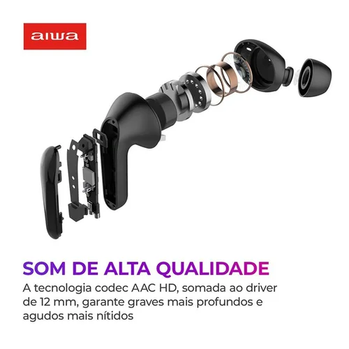 Fone de Ouvido Earbud AIWA AWS-EB-01-B Bluetooth IPX5 ANC Bivolt - AP / MT