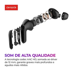 Fone de Ouvido Earbud AIWA AWS-EB-01-B Bluetooth IPX5 ANC Bivolt - AP / MT
