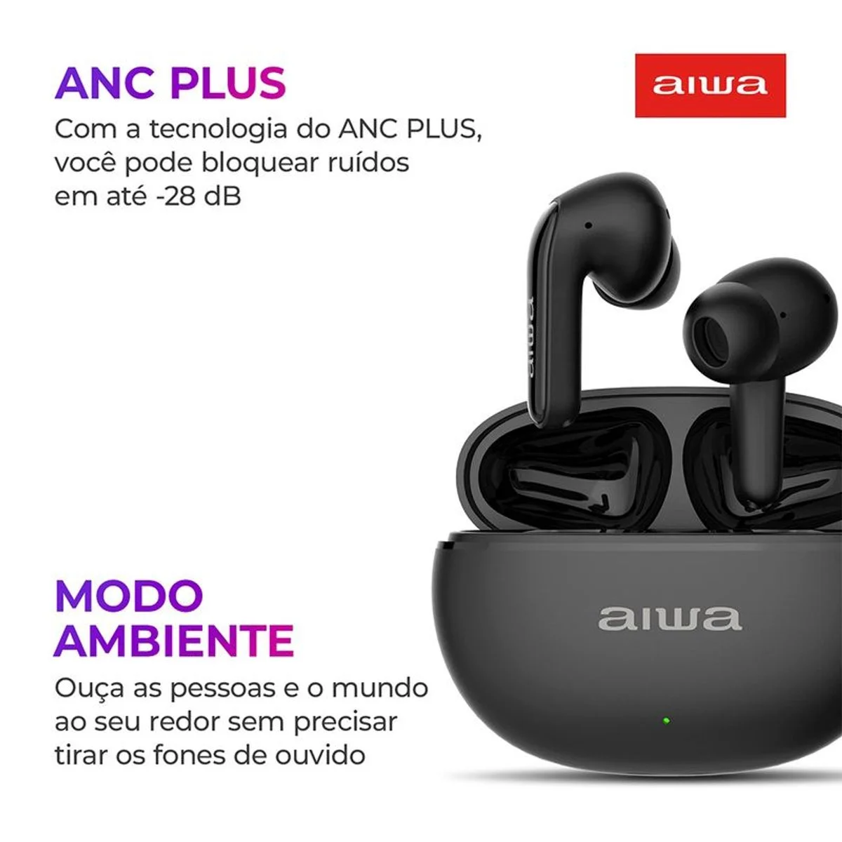 Fone de Ouvido Earbud AIWA AWS-EB-01-B Bluetooth IPX5 ANC Bivolt - AP / MT