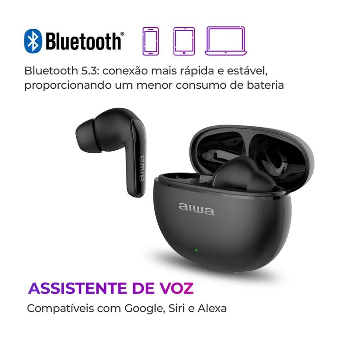 Fone de Ouvido Earbud AIWA AWS-EB-01-B Bluetooth IPX5 ANC Bivolt - AP / MT