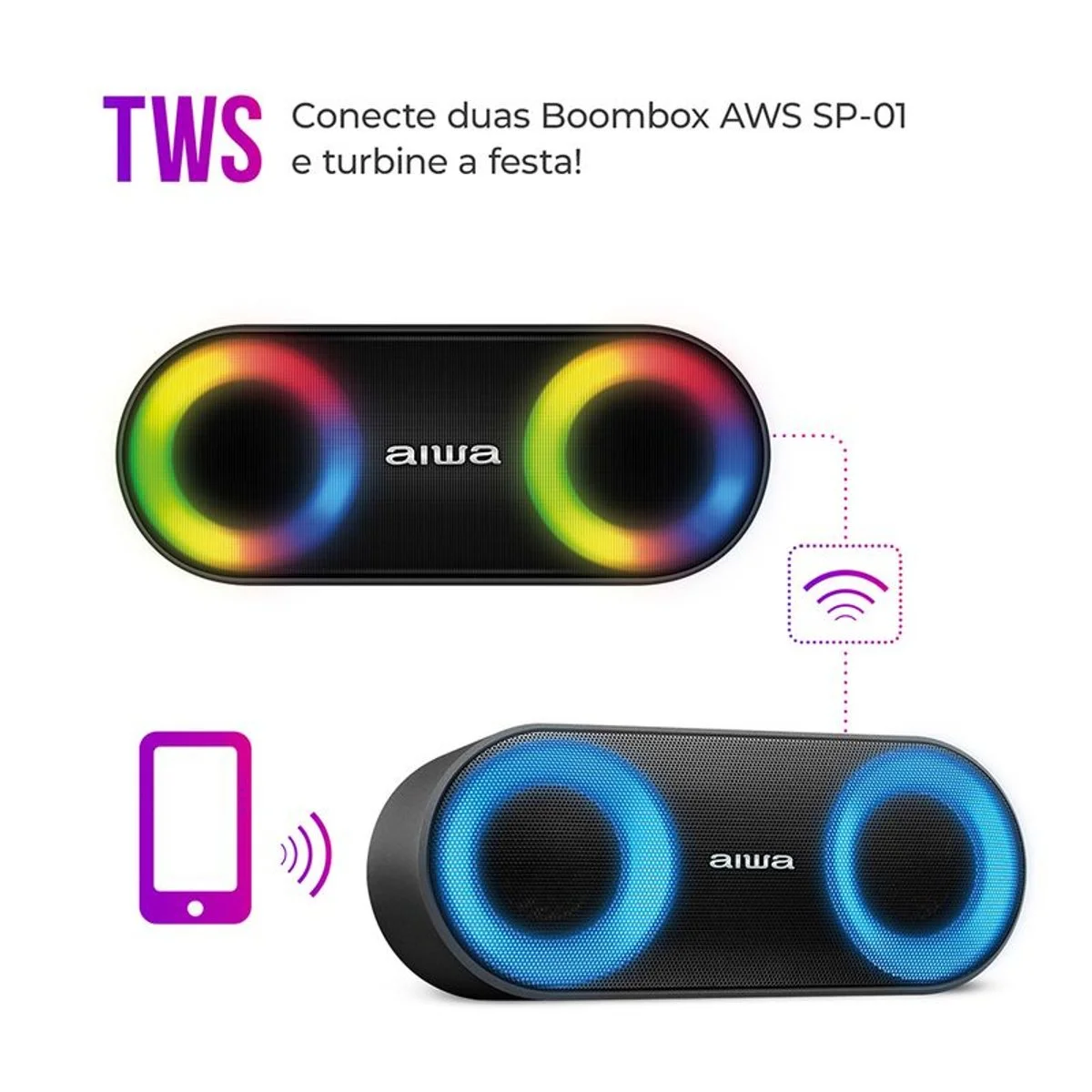 Mini Speaker AIWA AWS-SP-01 20W Bluetooth RGB IP65 Preto - AP / MT
