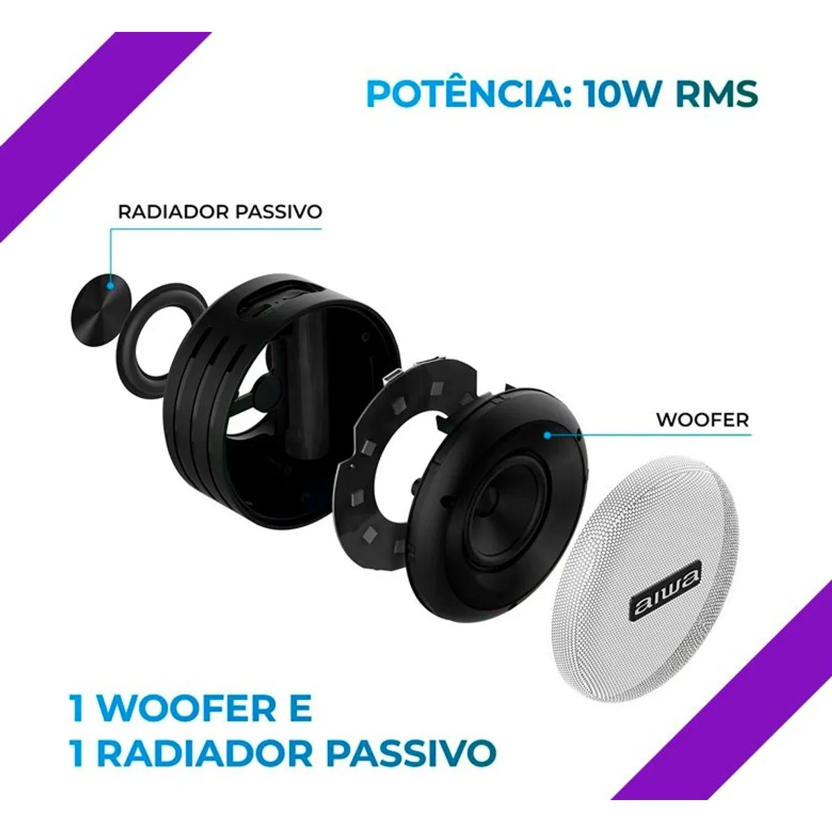 Mini Speaker Bluetooth AWS-SP-02 AIWA 10W RMS IP65 LED RGB - AP / MT