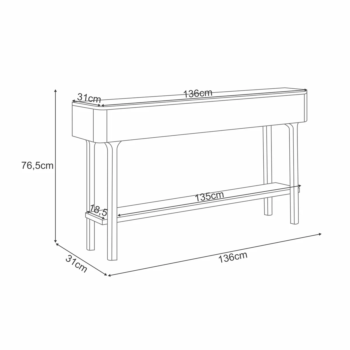 Aparador Fiero 136x765x31 Off White/Cinamomo 7120 - Bortolloti