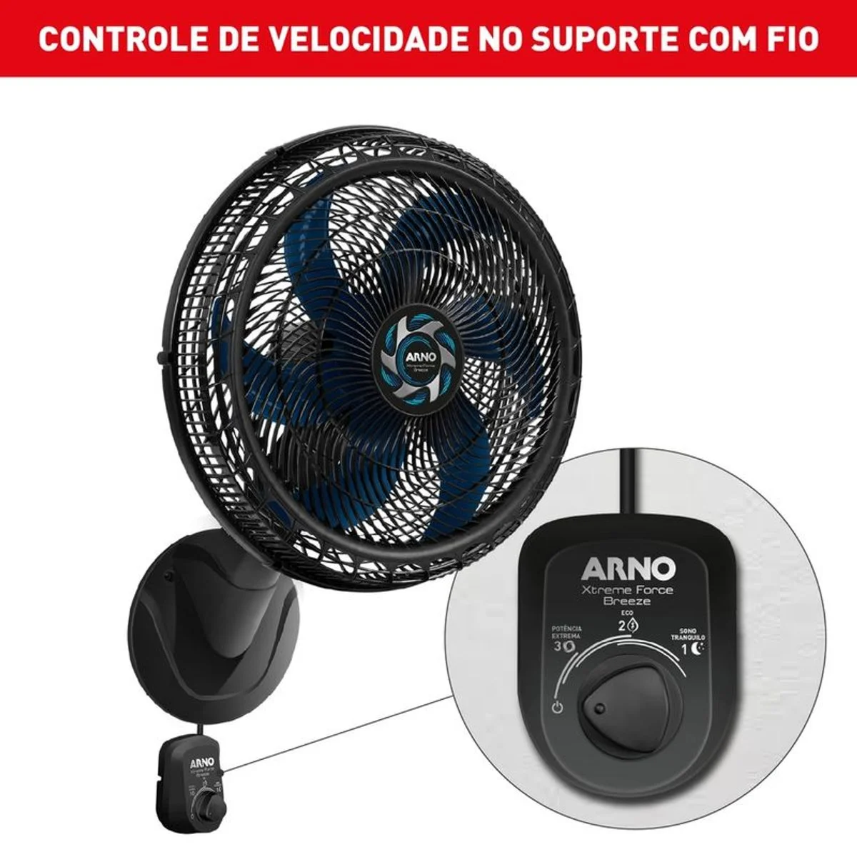 Ventilador de Parede Arno Xtreme Force Breeze VB51 50cm 6 Pás 126W - AP / MT